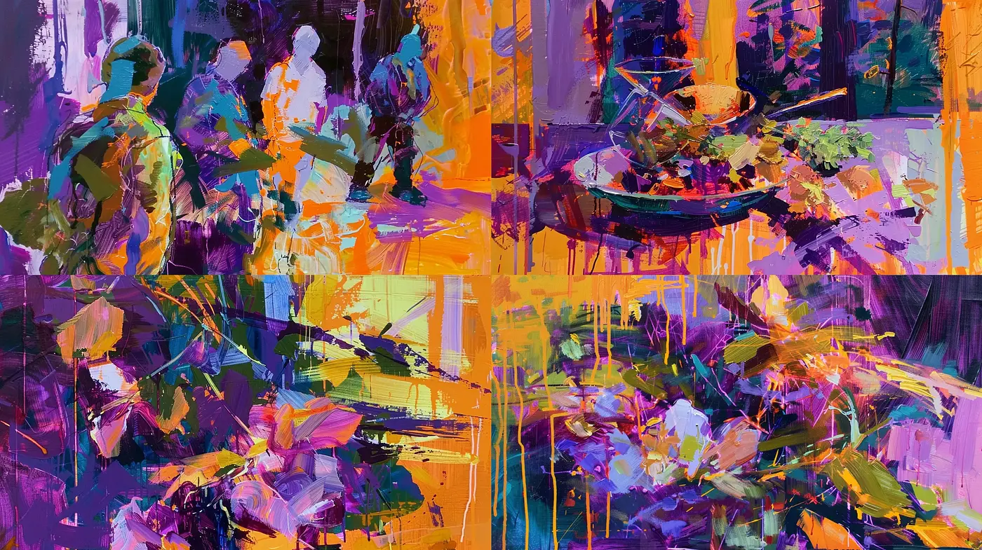 Abstract Expressionist Fusion with a Vibrant Contemporary Palette - Midjourney sref style