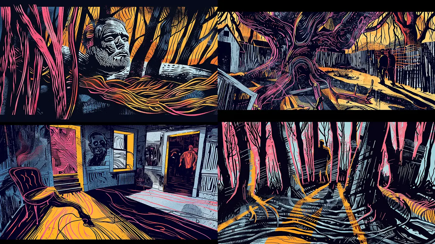 Eerie Twilight: A Hauntingly Expressive Landscape Series - Midjourney sref style