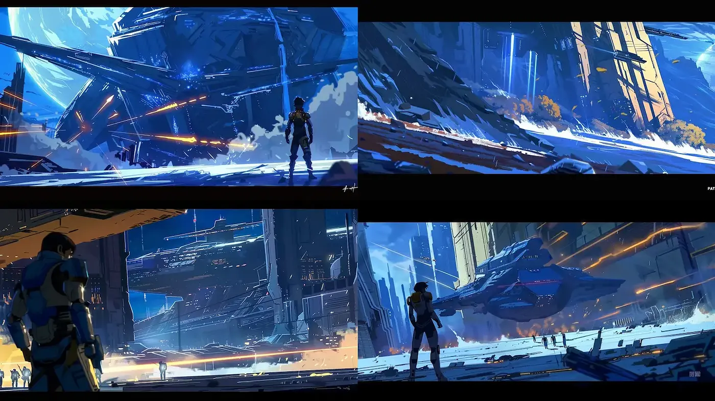 Futuristic Sci-fi Landscapes with Dynamic Composition and Bold Textures - Midjourney sref style