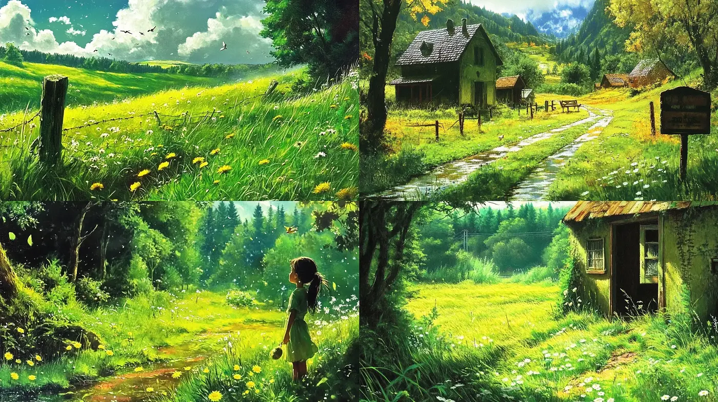 Idyllic Countryside Tranquility: A Homage to Pastoral Serenity - Midjourney sref style