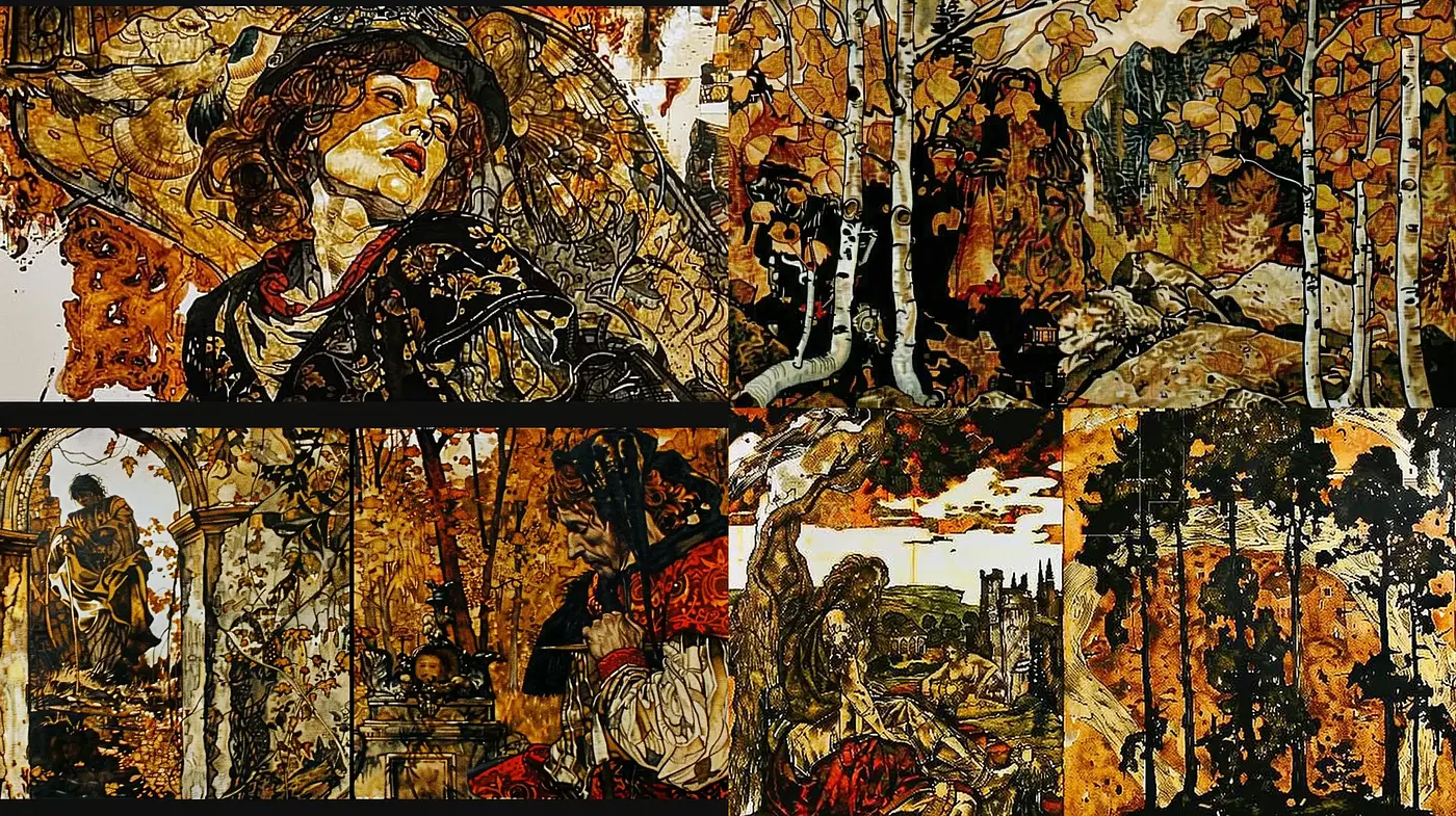 Autumnal Elegy in Sepia: An Artisan's Vision in Rustic Tones - Midjourney sref style