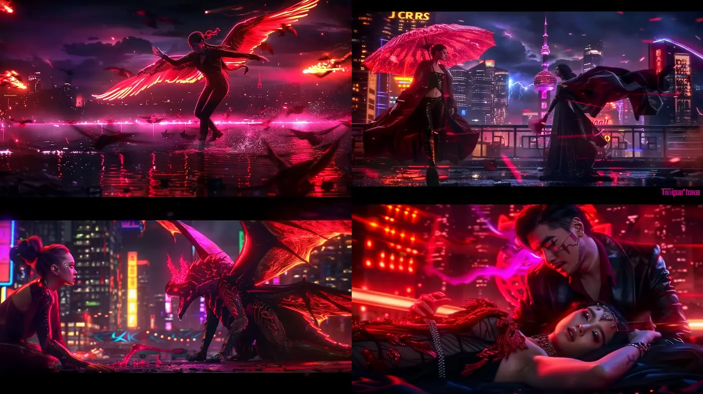 Luminous Cyberpunk Fantasia: A Neon-Soaked Tapestry of Futuristic Grandeur - Midjourney sref style
