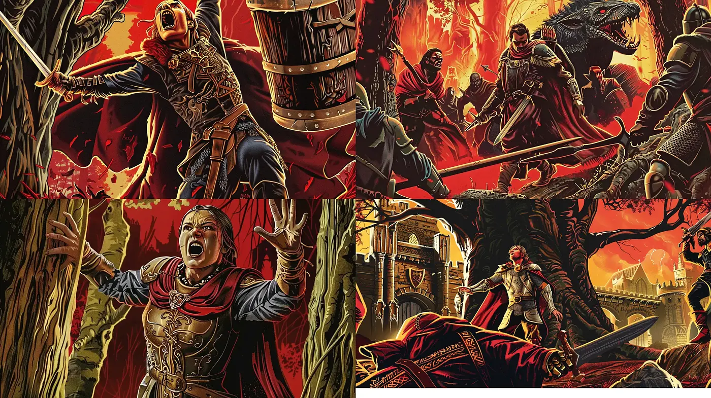 Intense Dramatic Fantasy Artwork with Rich Textural Details and Dynamic Composition - Midjourney sref style