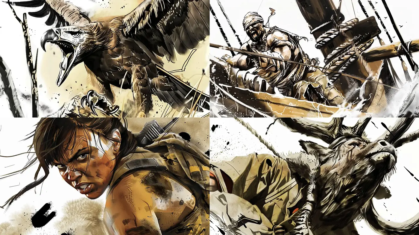 Dynamic Brushstroke Adventure Illustration - Midjourney sref style