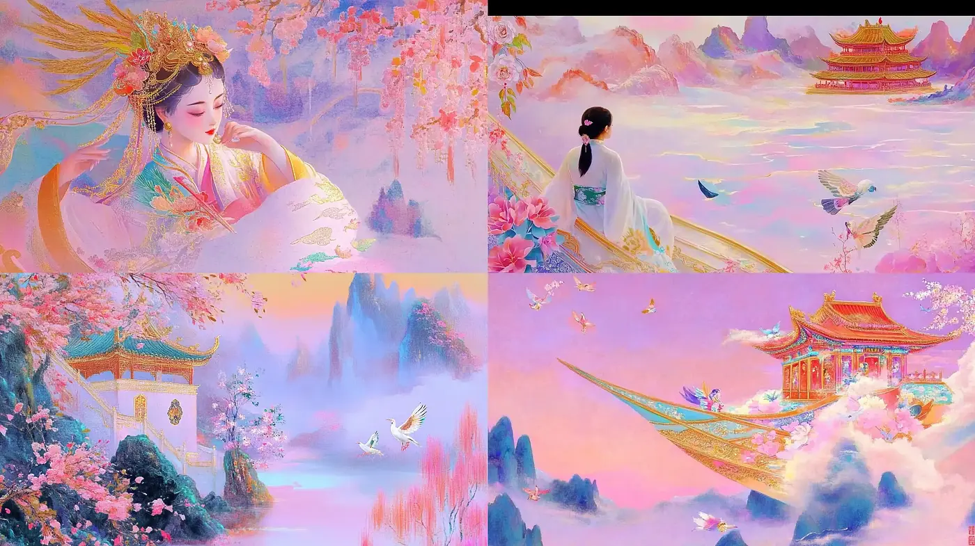 Ethereal Eastern Dreamscape: A Pastel Harmony of Mythical Serenity - Midjourney sref style