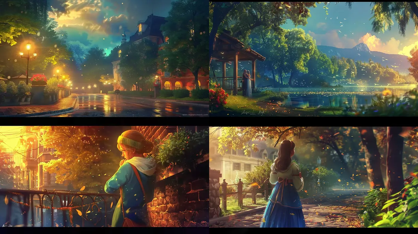 Luminescent Twilight: Evocative Interplays of Light and Shadow in a Nostalgic Setting - Midjourney sref style