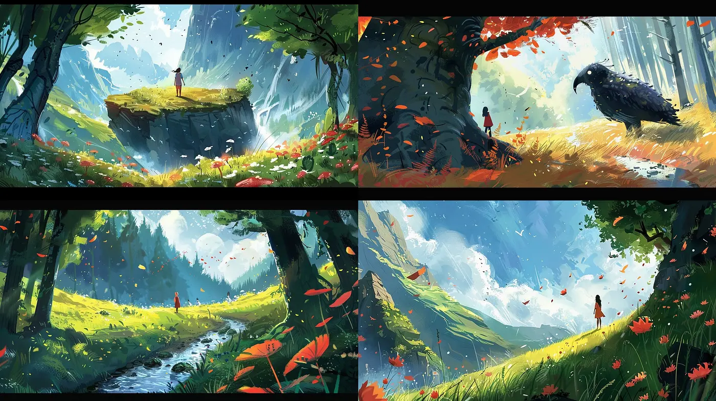 Luminous Nature's Harmony: A Vivid Journey Through Enchanted Landscapes - Midjourney sref style