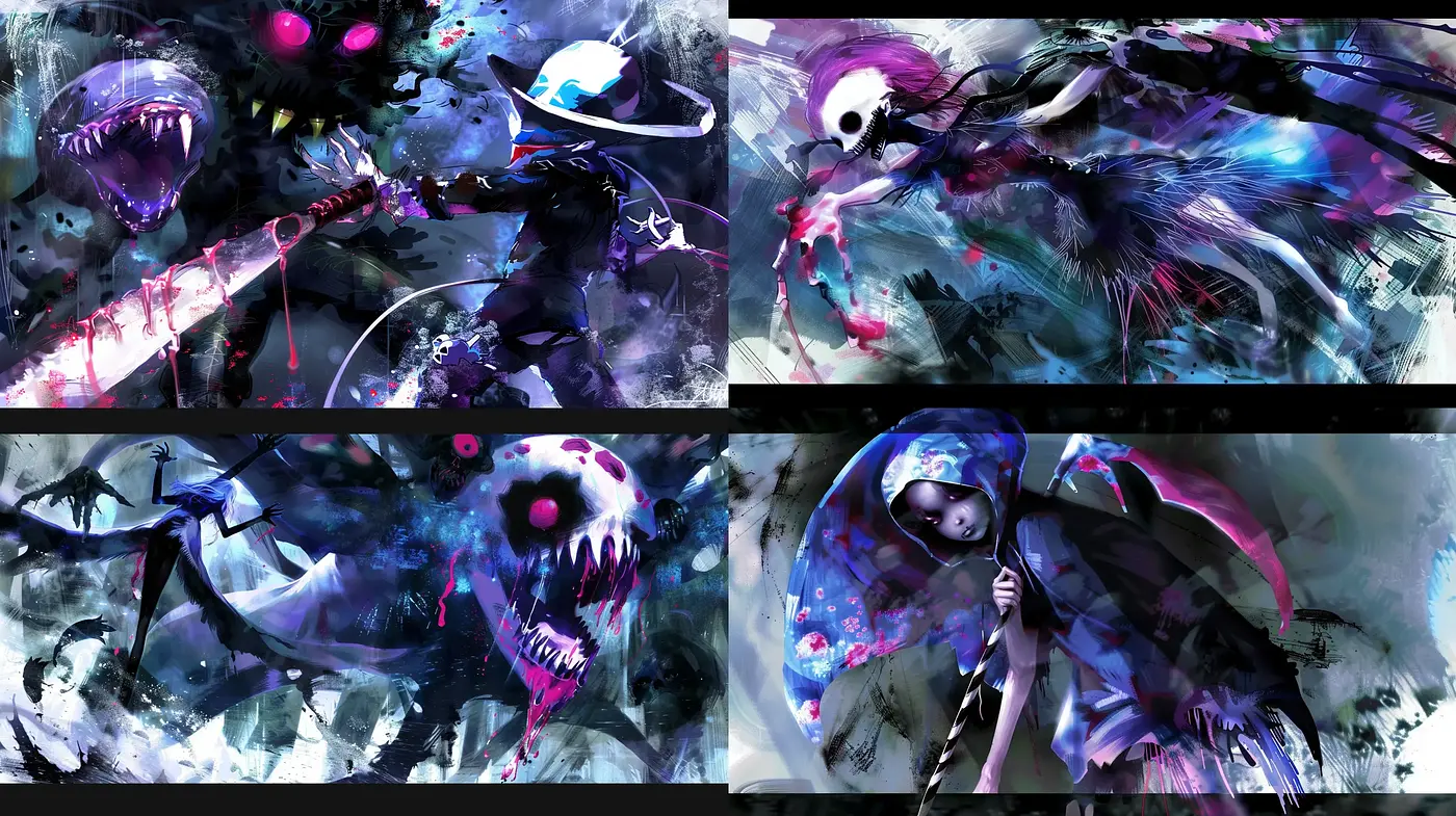 Ethereal Nightmares: A Fusion of Digital Abstract Expressionism and Anime - Midjourney sref style