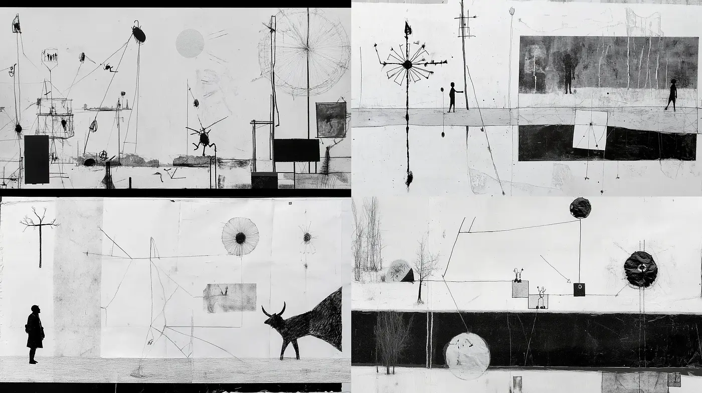 Abstract Monochromatic Dreamscapes with Surrealist Tendencies - Midjourney sref style