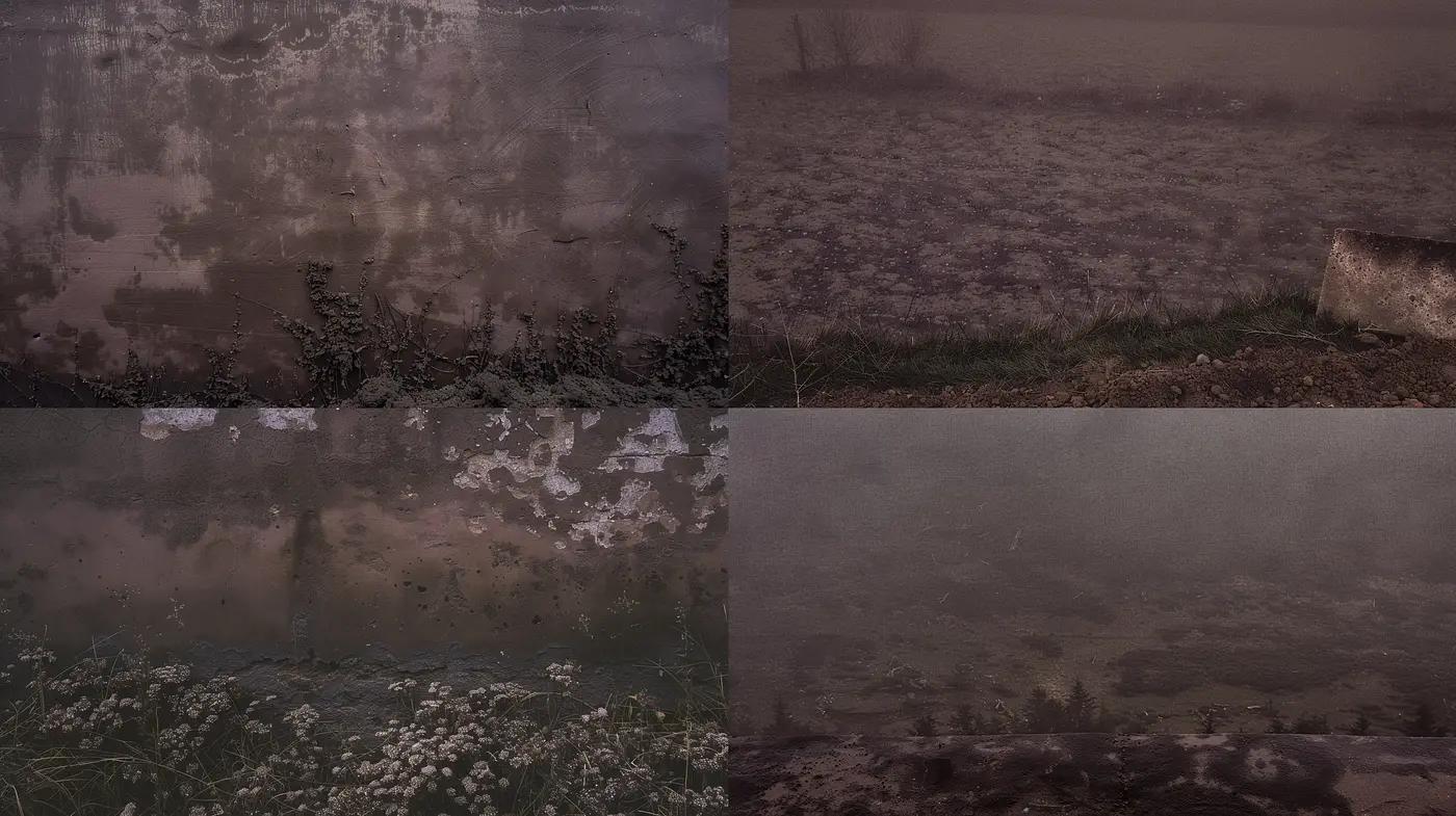 Dusky Muted Impressions: A Coherent Blend of Textured Vistas - Midjourney sref style