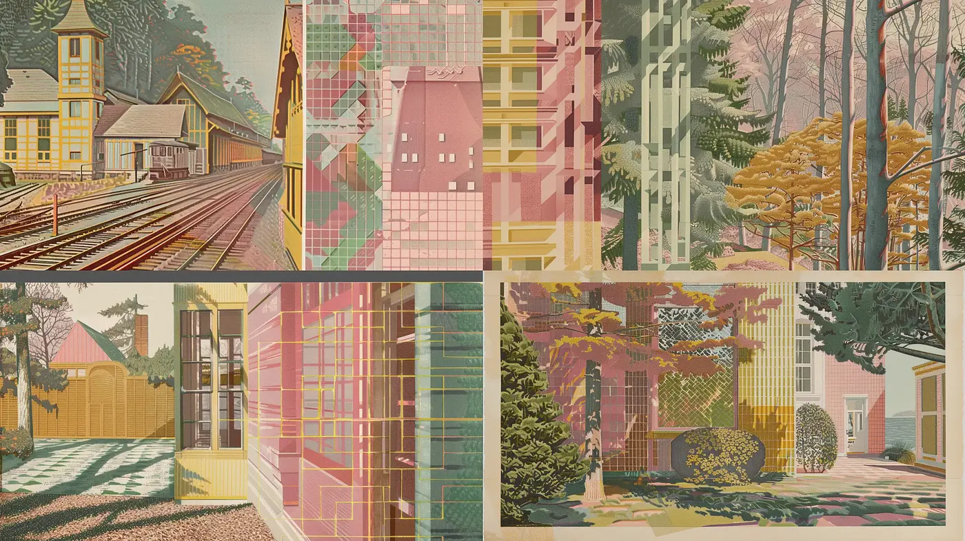 Pastel-hued Geometric Serenity: An Ode to Quietude in Urban Settings - Midjourney sref style