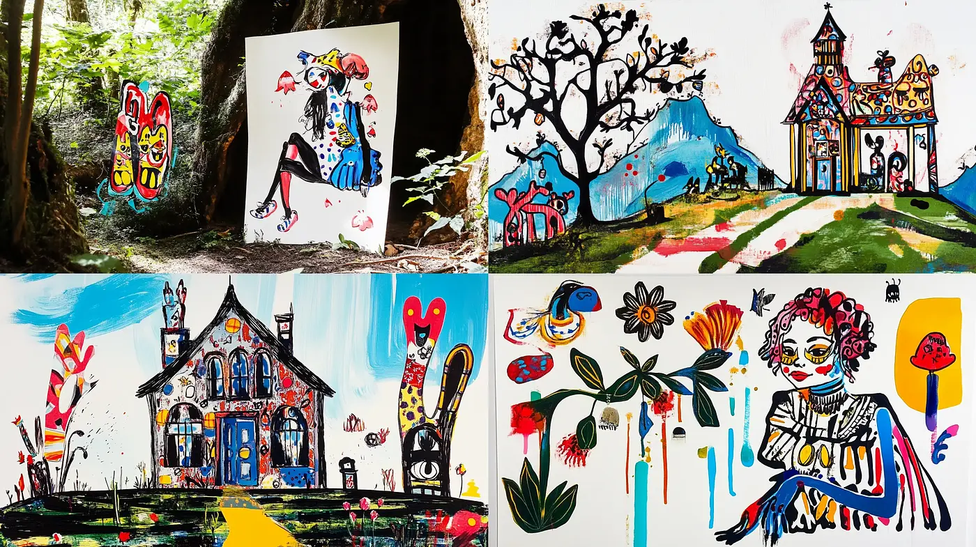 Whimsical Storybook Reverie: A Fusion of Playful Imagery and Vibrant Textures - Midjourney sref style