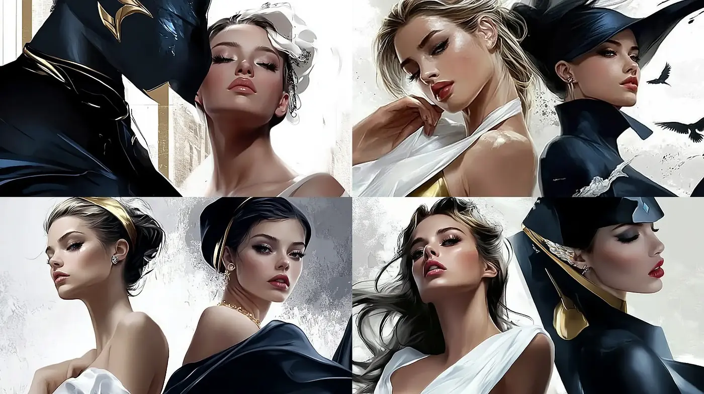Elegant Fusion of Digital Realism and Fashion Illustration - Midjourney sref style