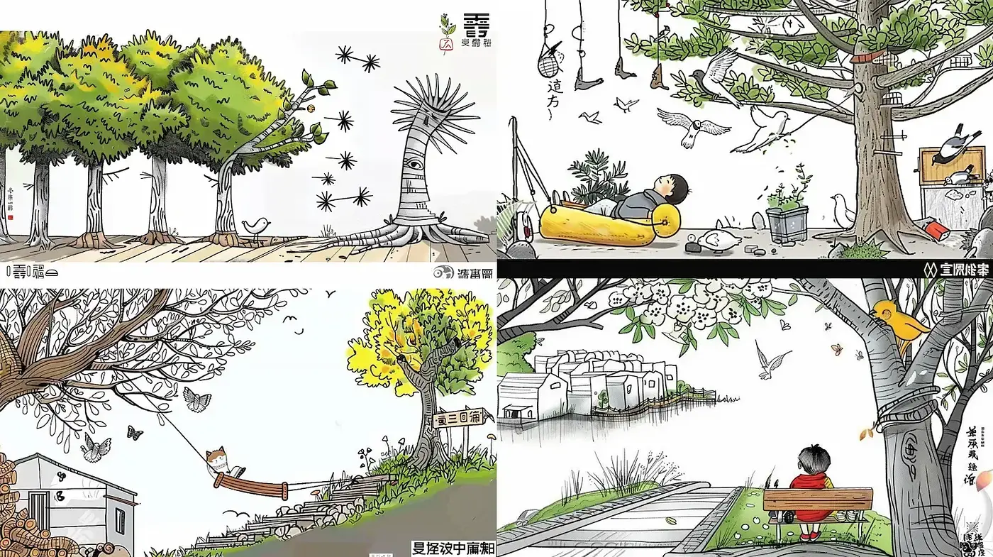 Stylized Whimsical Illustrations with a Nature-centric Theme - Midjourney sref style