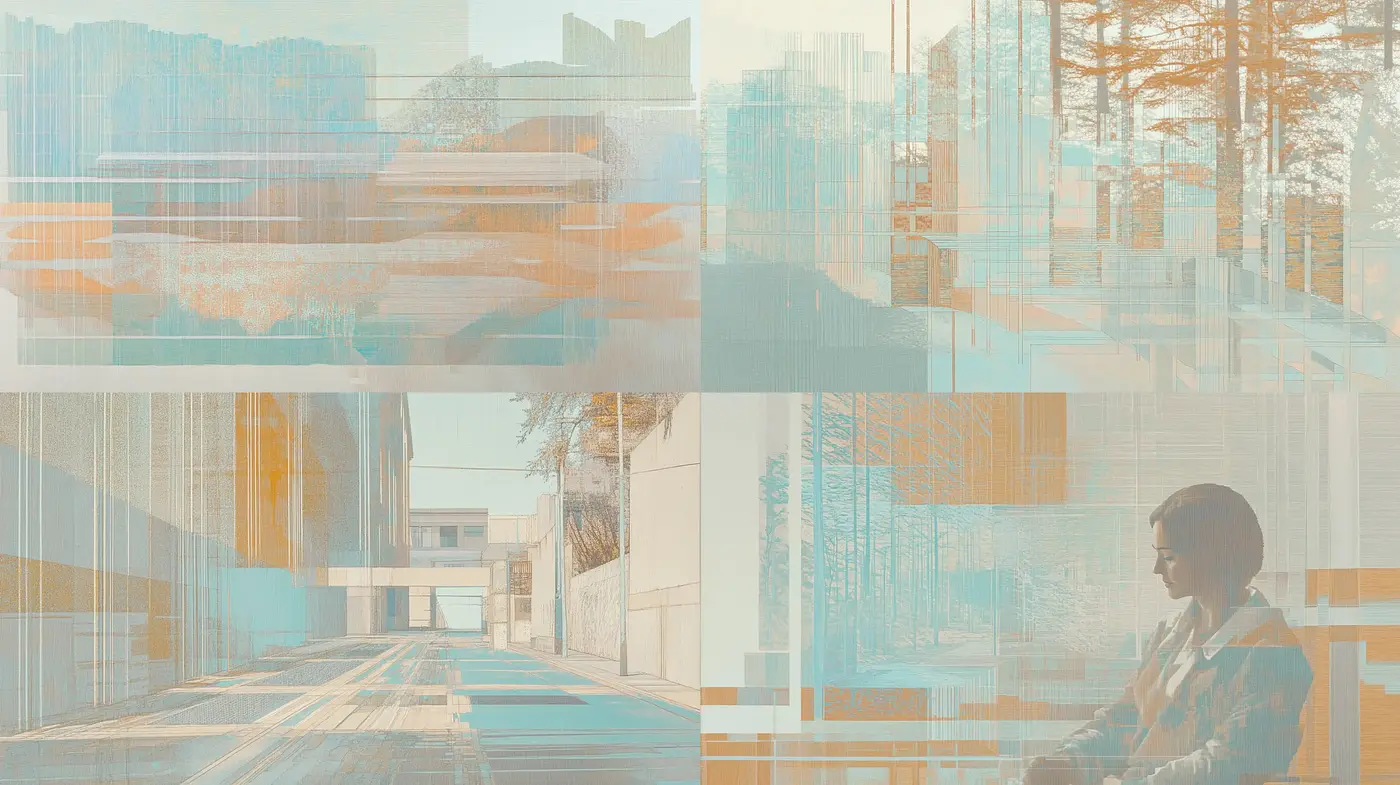 Translucent Architectural Dreamscape in Sunset Hues - Midjourney sref style