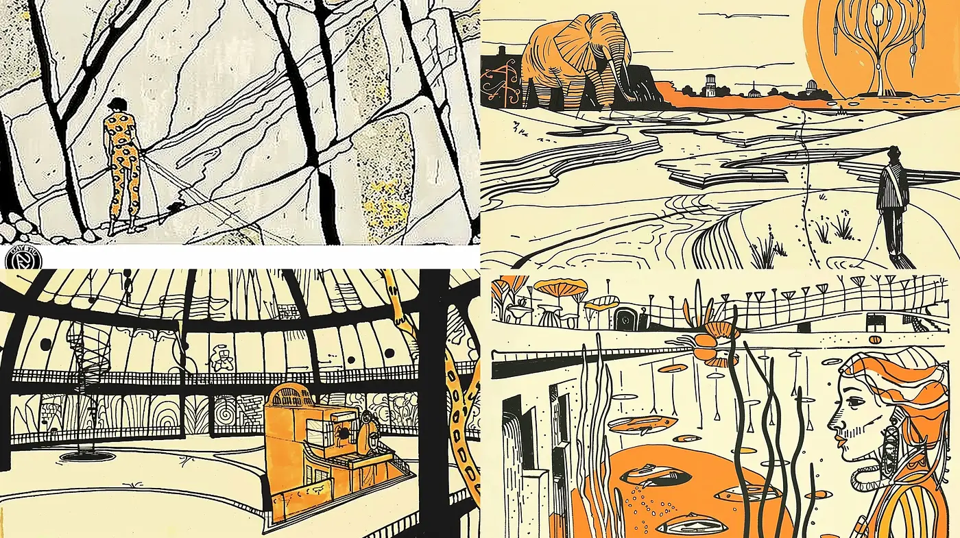 Monochrome Elegance: A Harmonious Dance of Sepia and Ink - Midjourney sref style