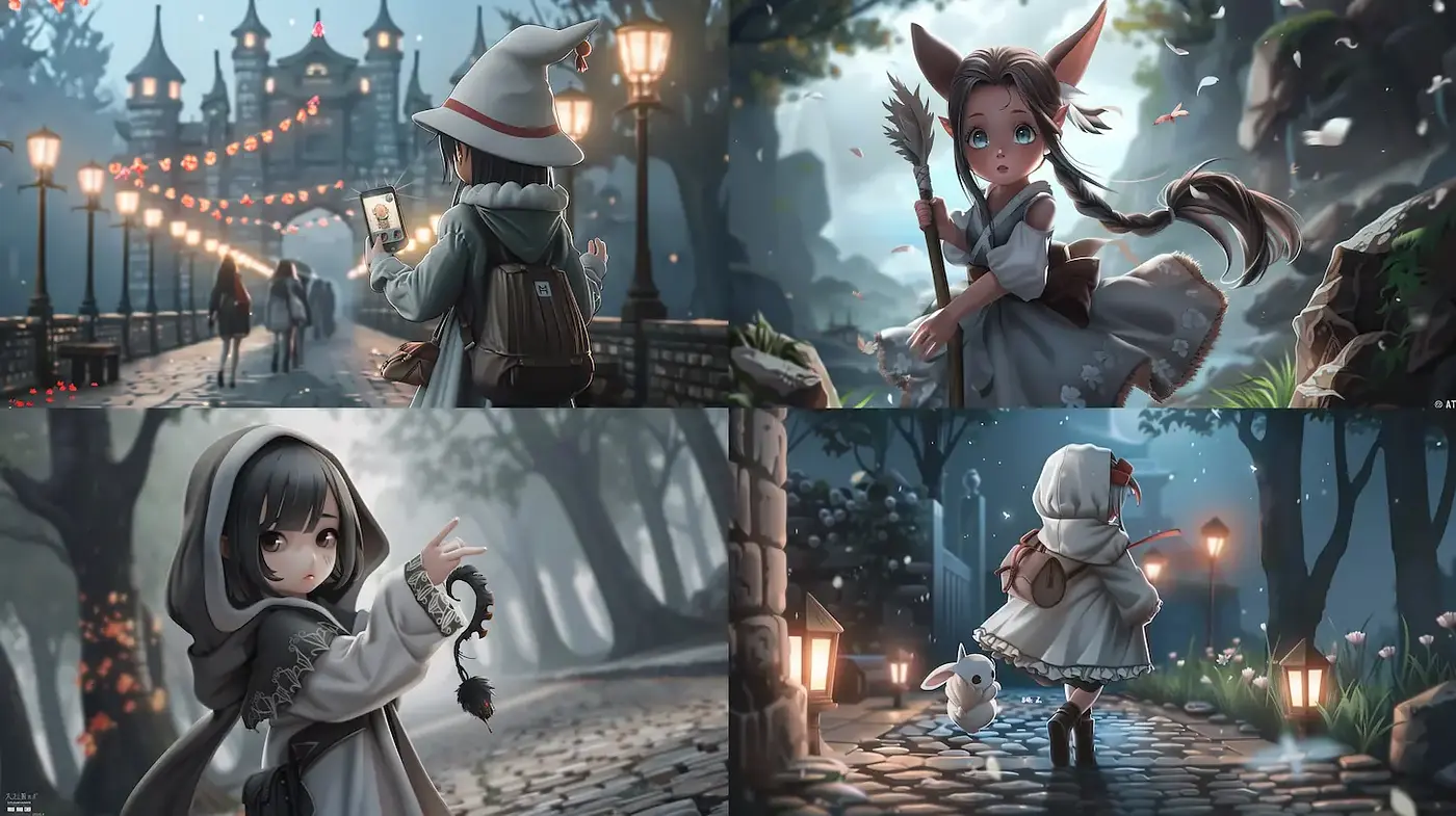 Enchanting Illustrations with Whimsical Fantasy Elements and Dreamlike Quality - Midjourney sref style