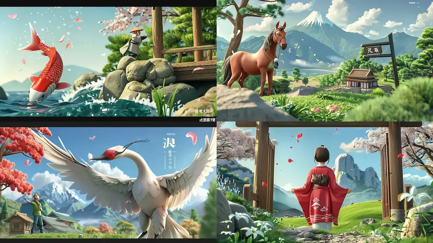 Serene and Vibrant Japanese Landscapes with Gentle Whimsy - Midjourney sref style