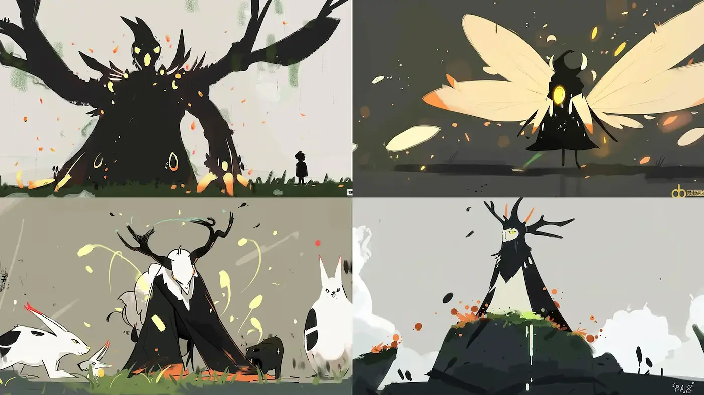 Whimsical and ethereal fantasy art with nature elements and dark motifs - Midjourney sref style