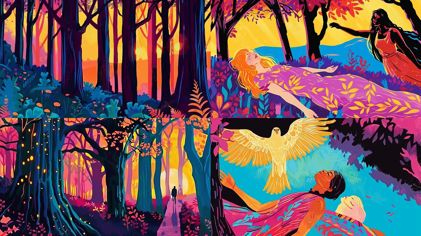 Surreal Chromatic Forests: A Fantastical Color Symphony - Midjourney sref style