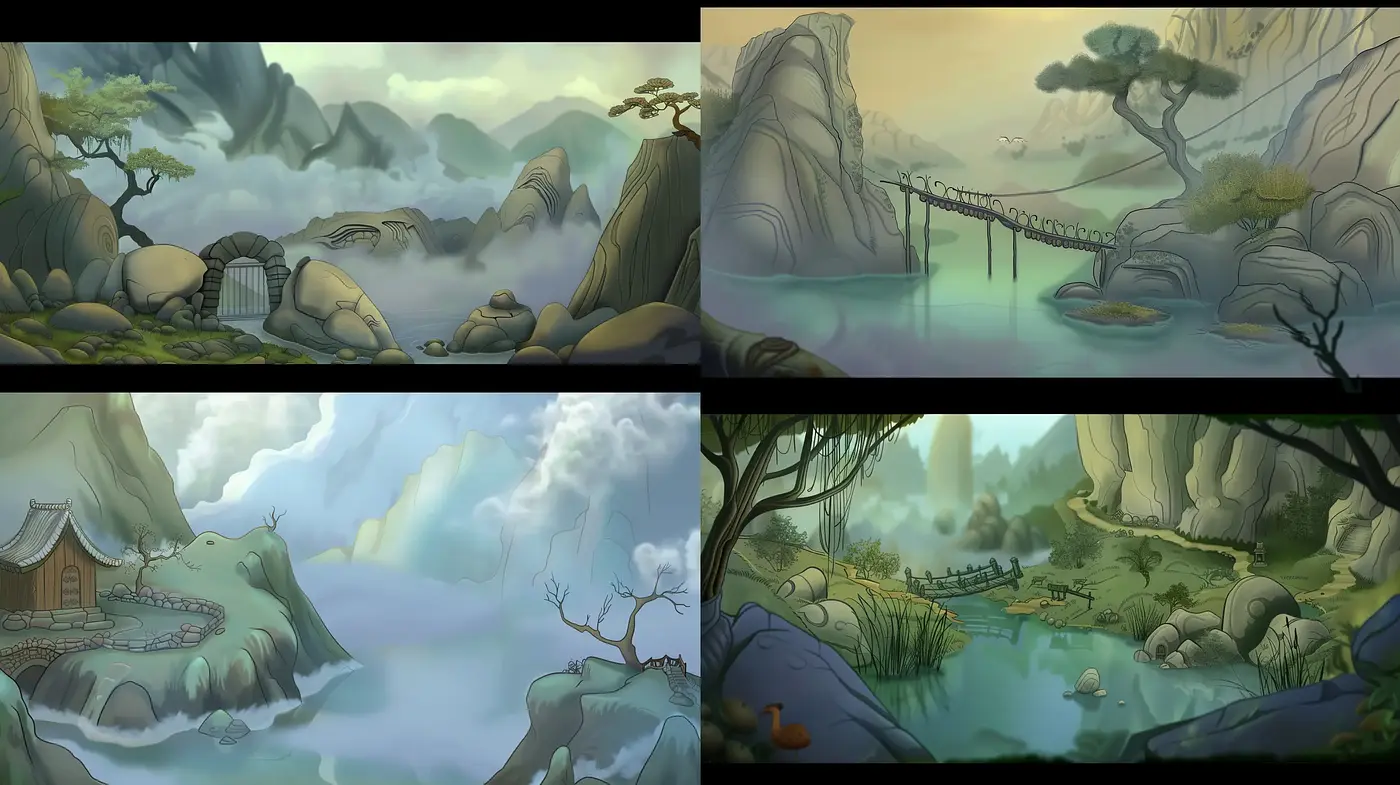 Serene Landscape Serenity: A Tranquil Study in Cool Tones with Ethereal Ambiance - Midjourney sref style
