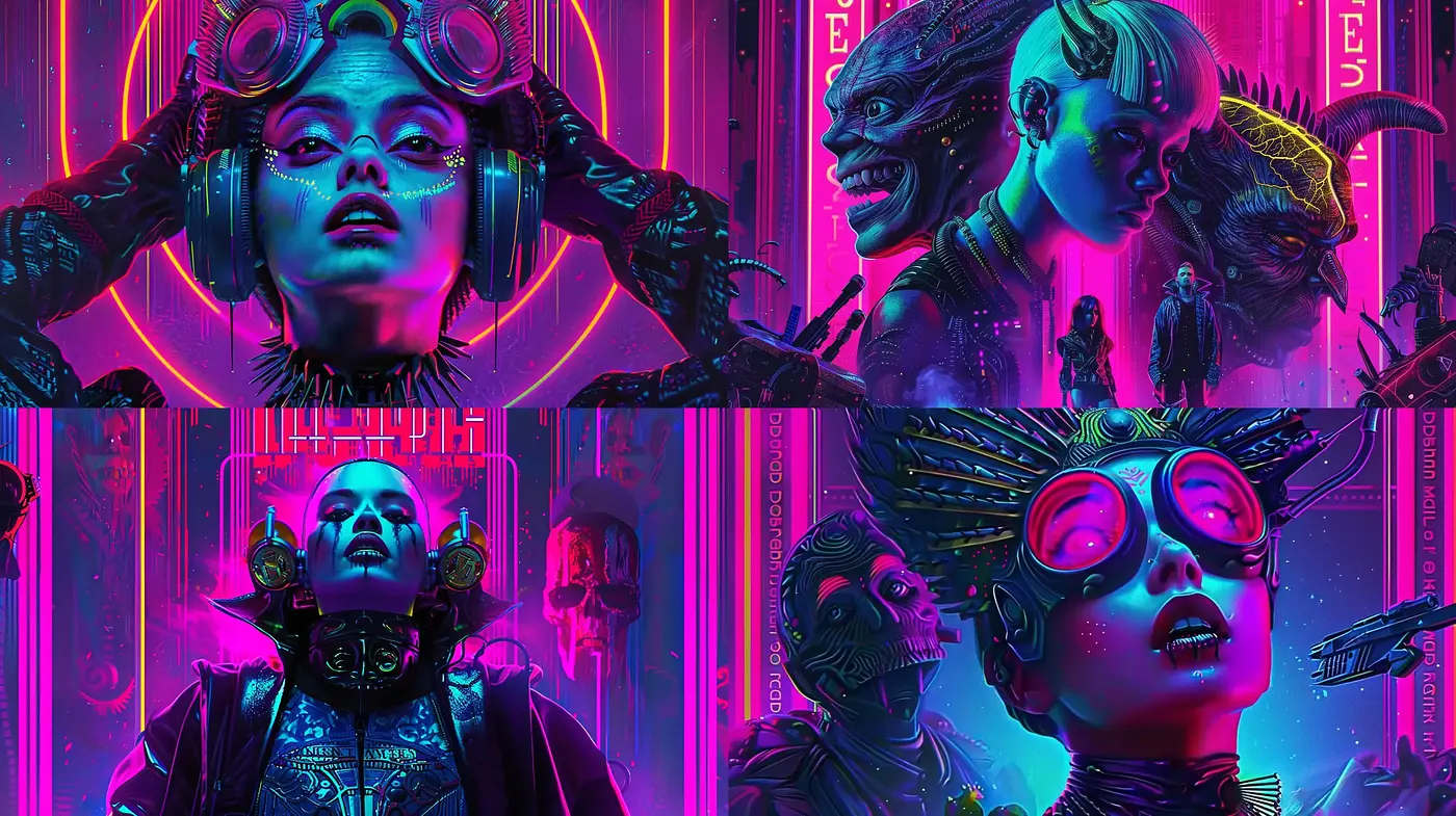 Cyberpunk Neon Dreamscape with Surreal Overtones - Midjourney sref style