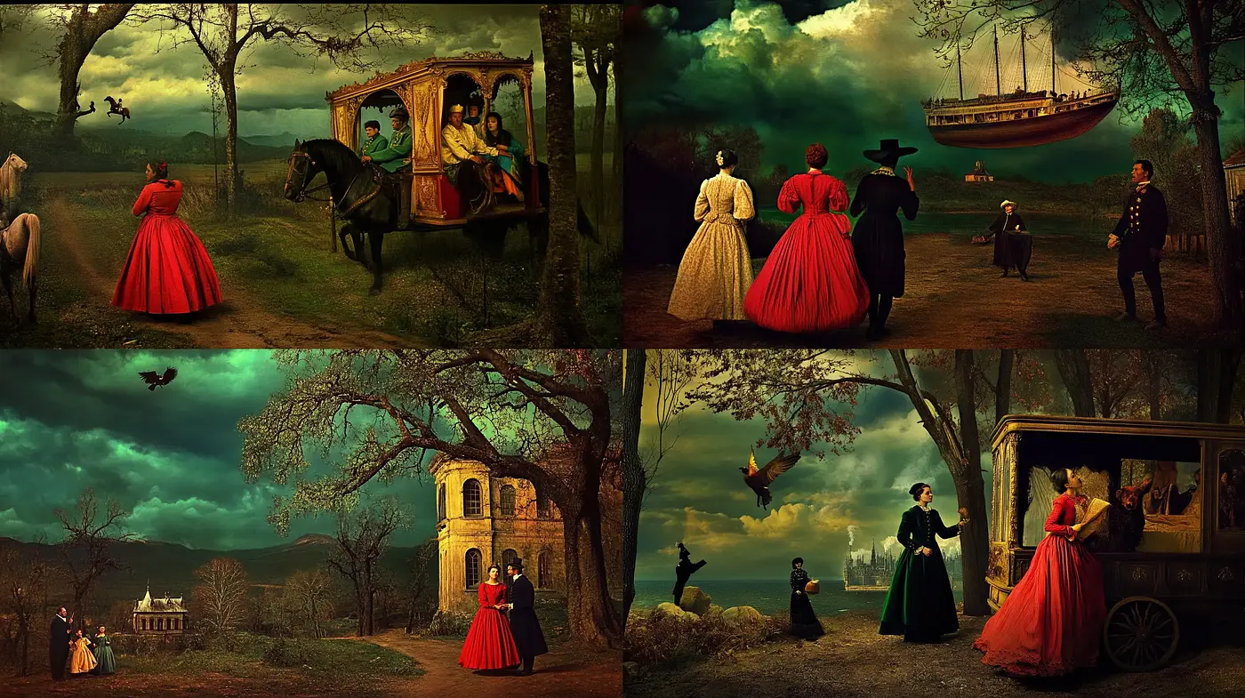 Whimsical Twilight Reverie with Victorian Elegance - Midjourney sref style