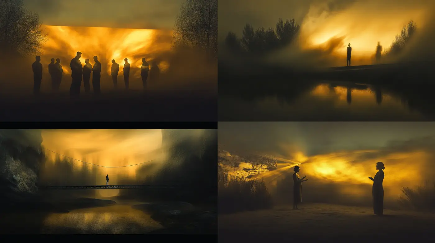 Ethereal Twilight Hues and Silhouettes: A Study in Monochromatic Ambiance - Midjourney sref style