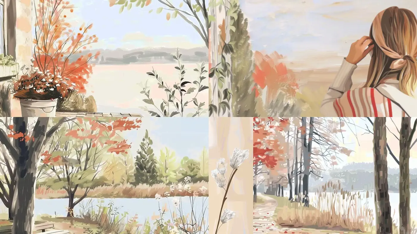Tranquil Autumn Watercolor Essence - Midjourney sref style