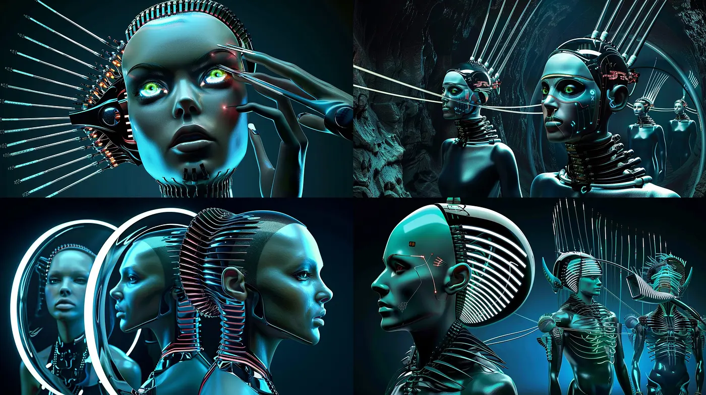 Futuristic Neon Cyborg Aesthetic with a Consistent Monochromatic Blue Hue - Midjourney sref style