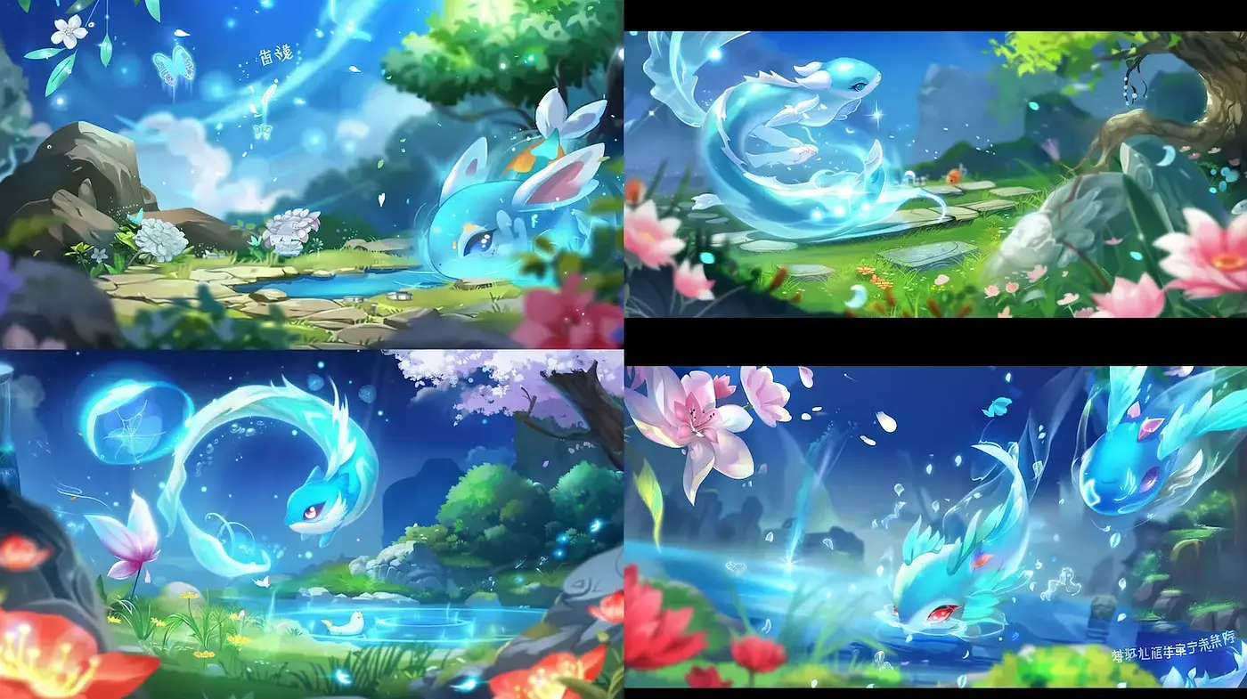 Enchanting Illustrations of Ethereal Aquatic Creatures in Lush Landscapes - Midjourney sref style