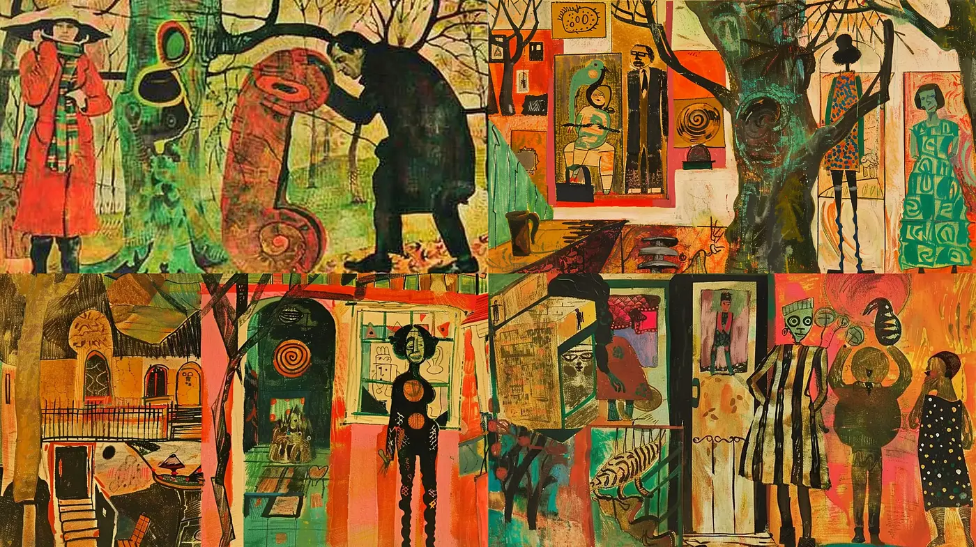 Eclectic Tapestry of Abstract Anthropomorphic Forms - Midjourney sref style