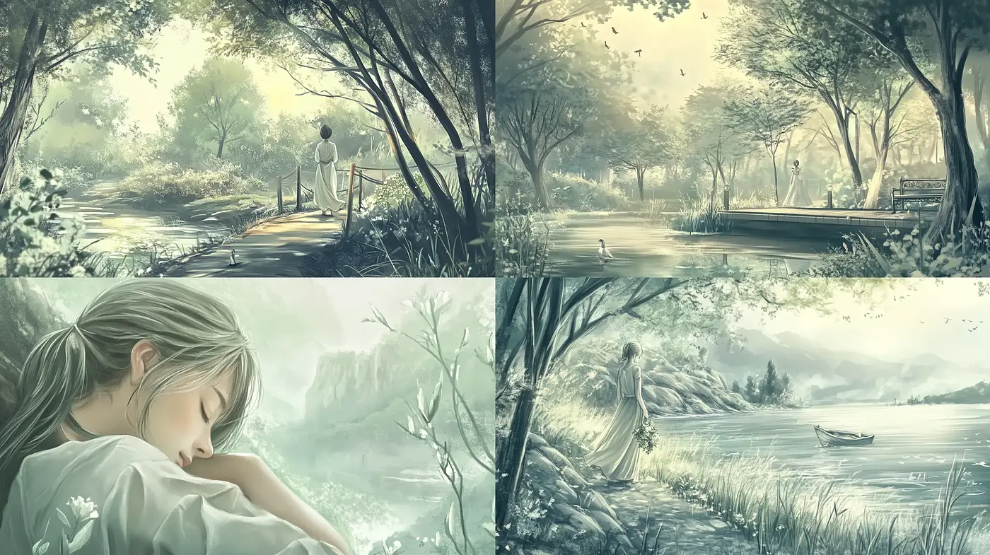 Serene Pastoral Dreamscapes with Ethereal Overtones - Midjourney sref style