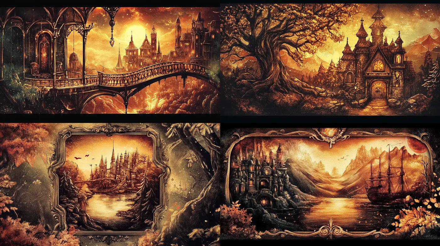 Ethereal Golden Fantasy Landscapes - Midjourney sref style