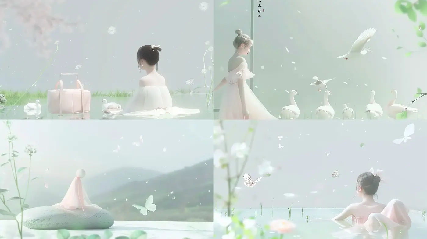 Serene Pastoral Elegance with Ethereal Overtones - Midjourney sref style