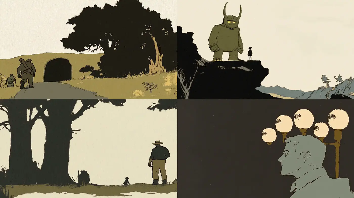 Ethereal Silhouettes and Earth Tones: A Consistent Vision Through Varied Imagery - Midjourney sref style