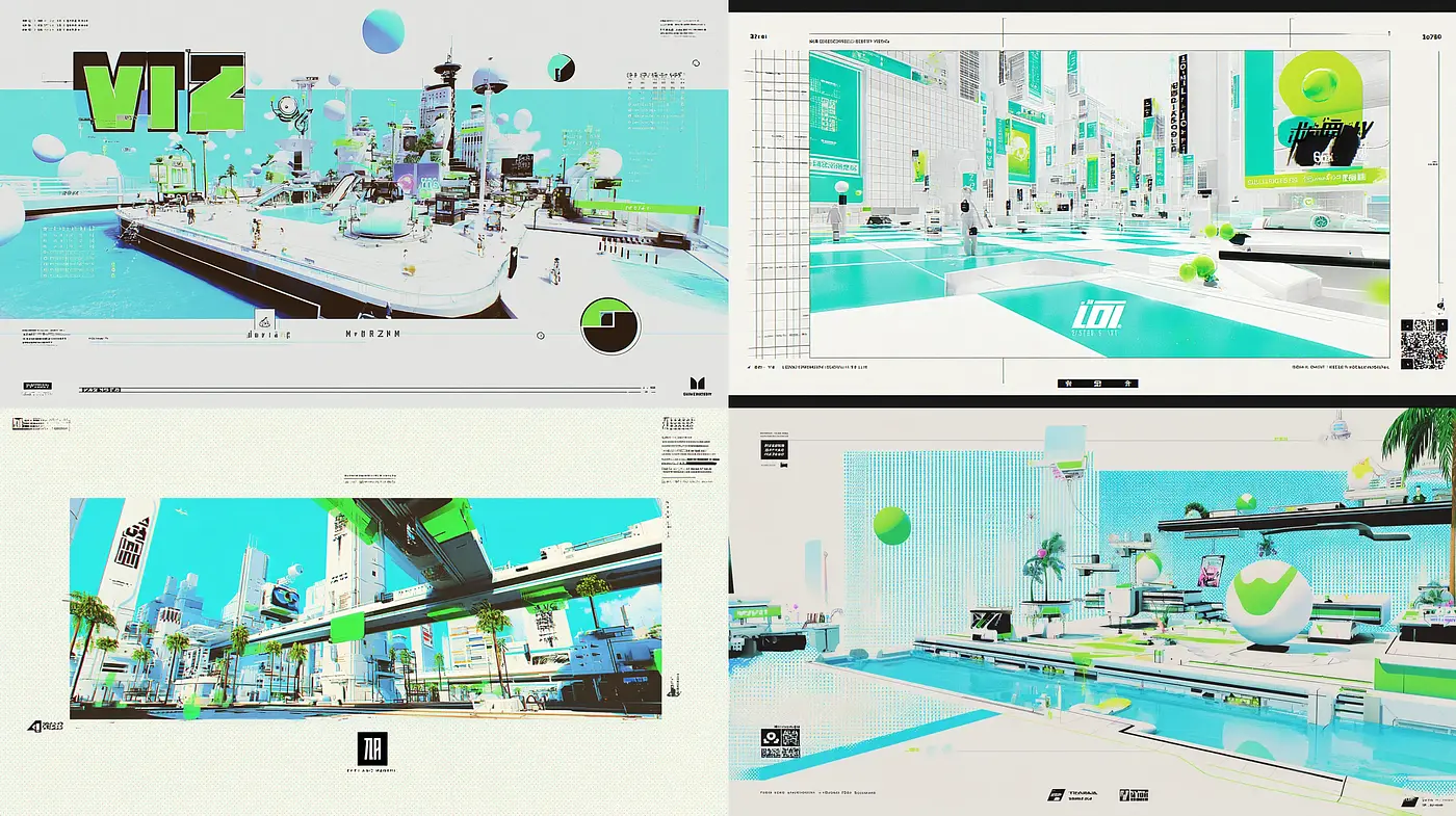 Futuristic Minimalism with Retro Influences in a Vibrant Urban Landscape - Midjourney sref style