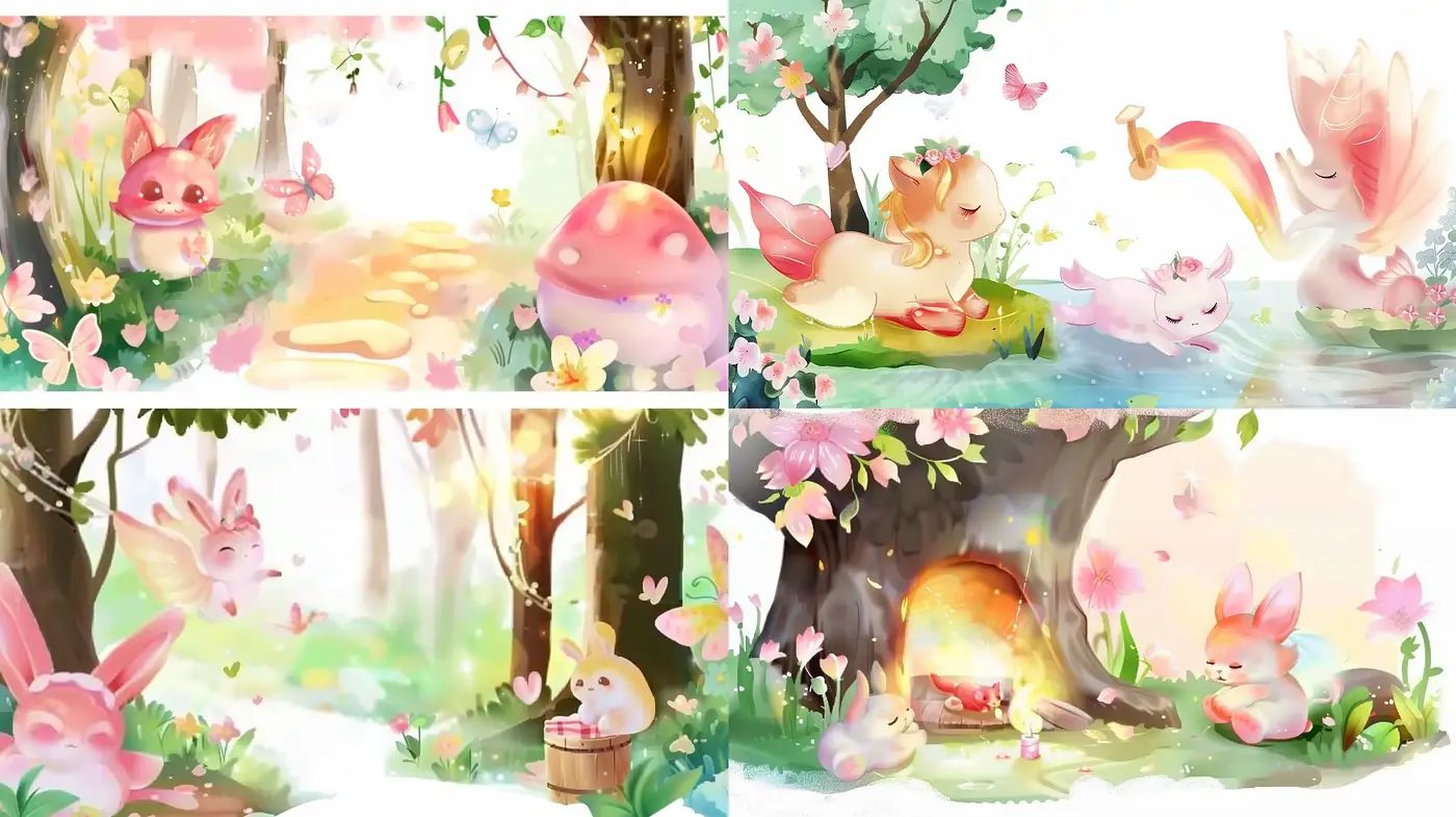 Enchanted Pastel Woodland: A Whimsical Watercolor Journey - Midjourney sref style