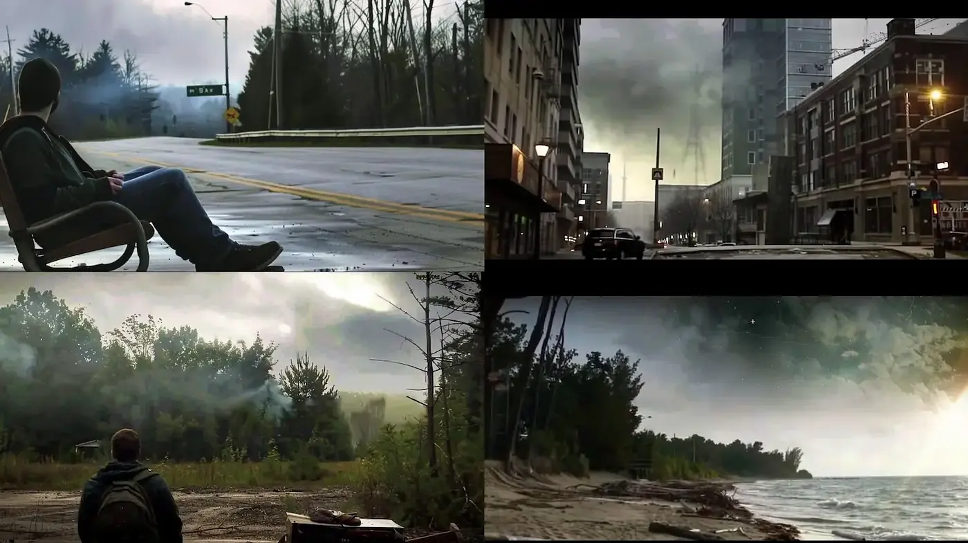 Dystopian Cinematic Landscape with a Liquefied Reality Feel - Midjourney sref style