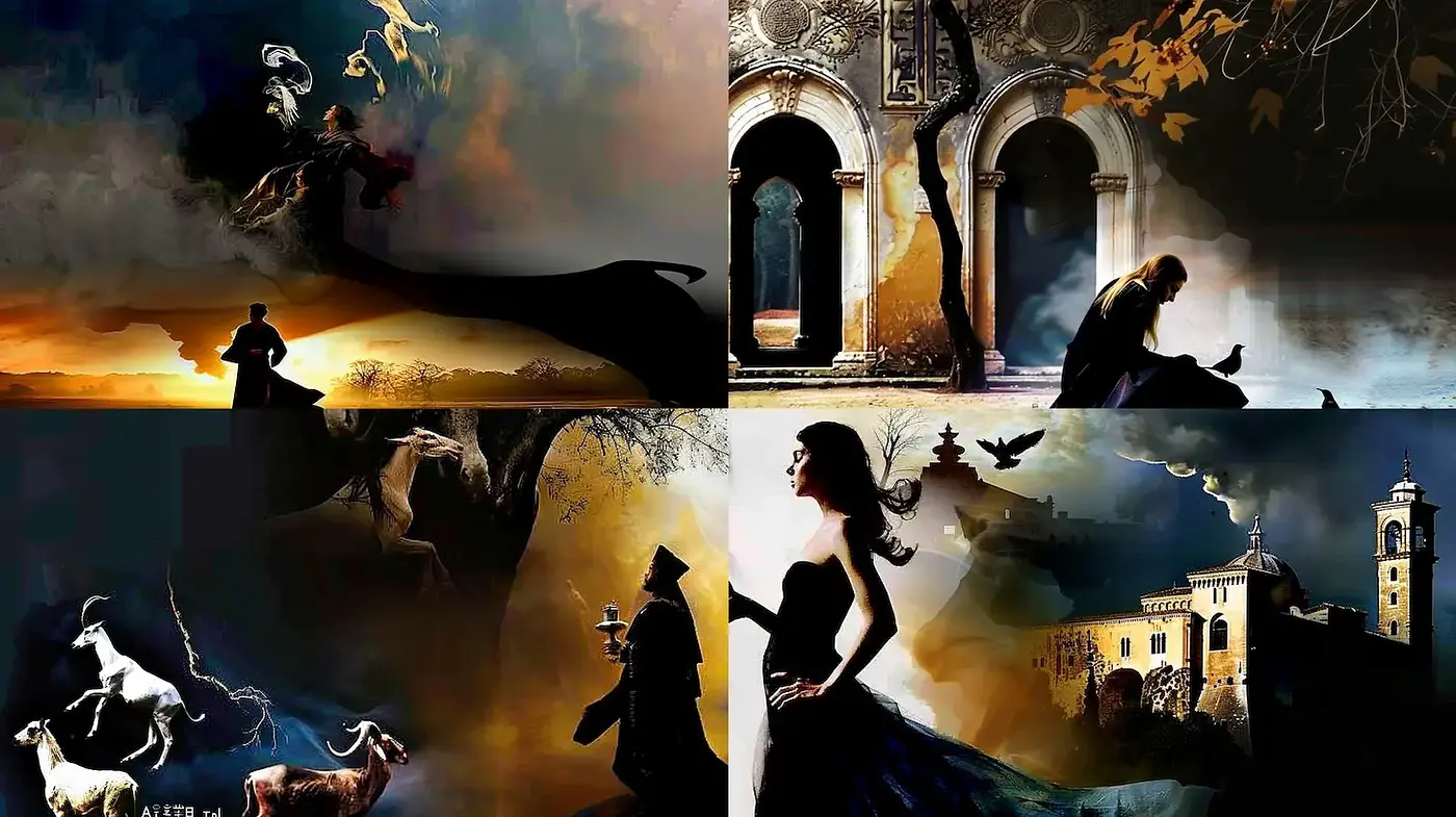 Surreal and Ethereal Composition with Mystical Elements - Midjourney sref style