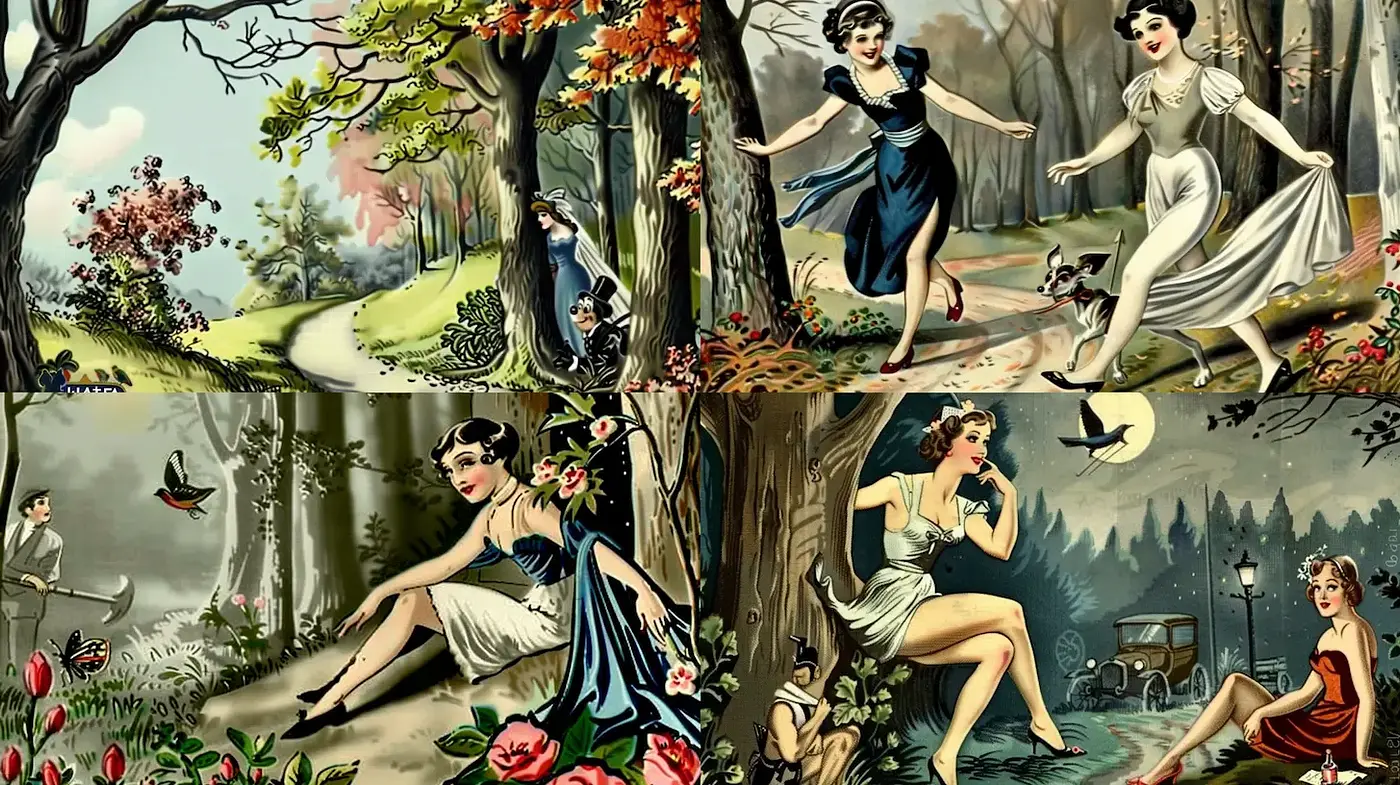 Charming Retro Illustrations with a Vintage Aesthetic and Whimsical Emotional Resonance - Midjourney sref style