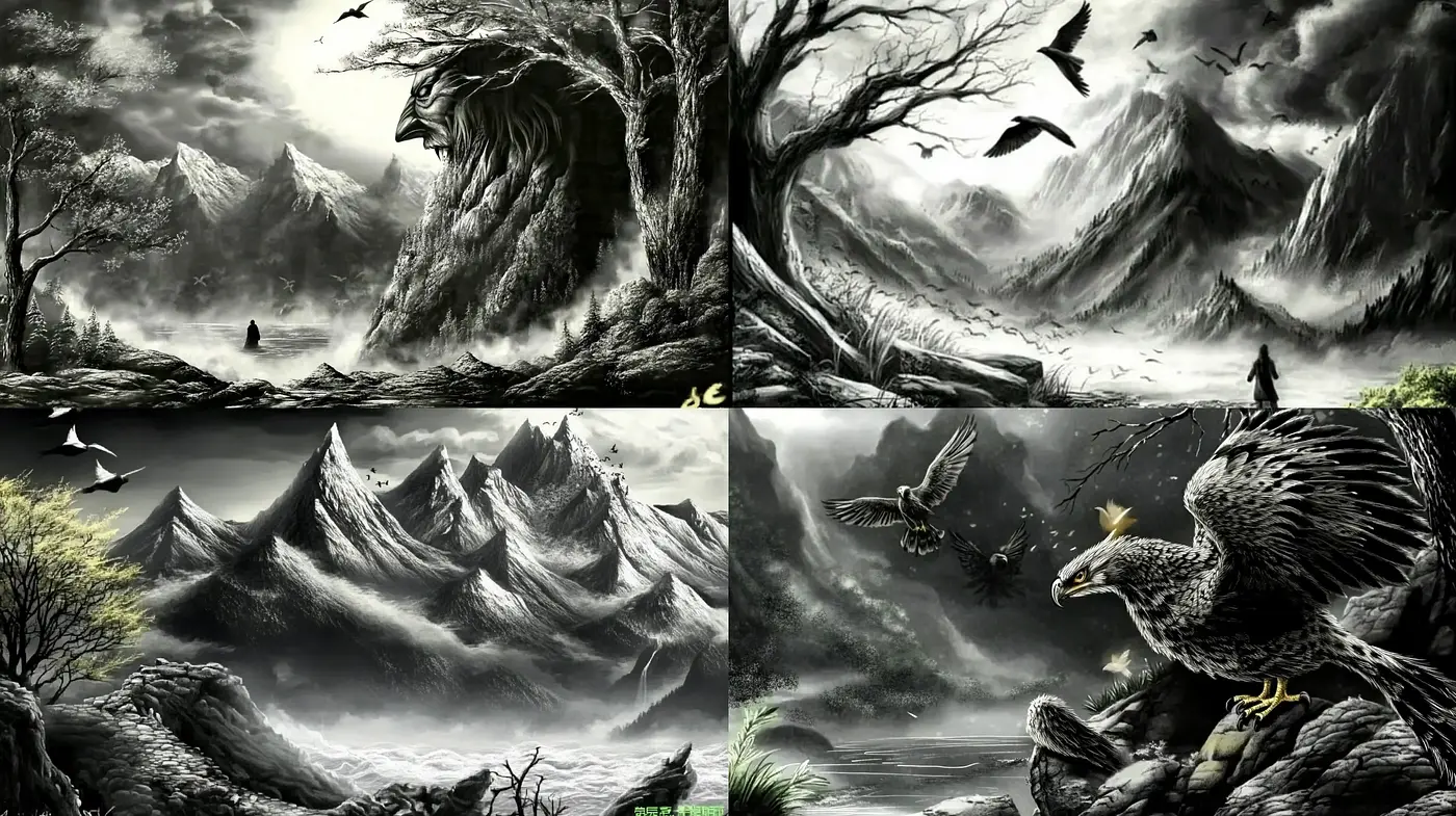Monochrome Echoes of Surreality and Nature - Midjourney sref style