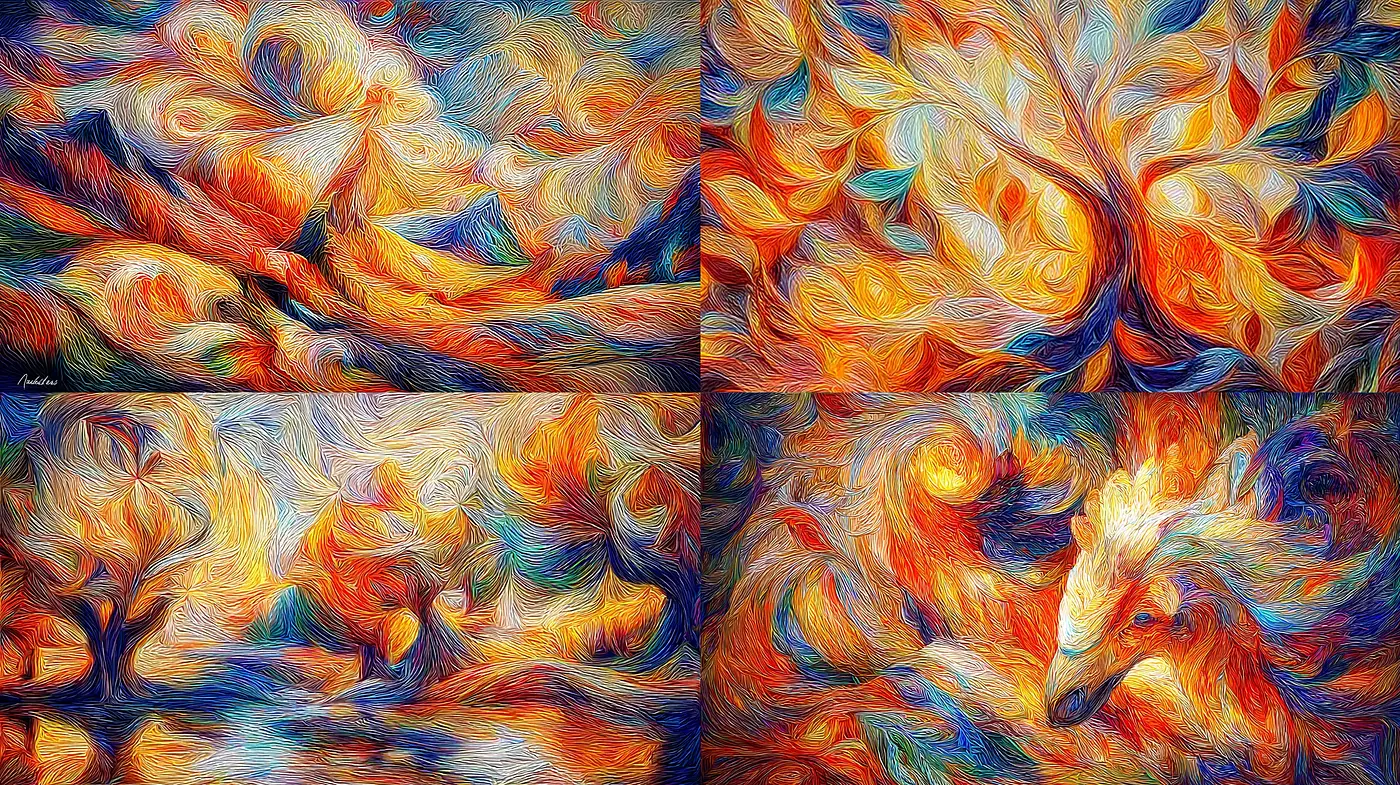Vibrant and Whimsical Impressionistic Landscape with Fluid Textures - Midjourney sref style