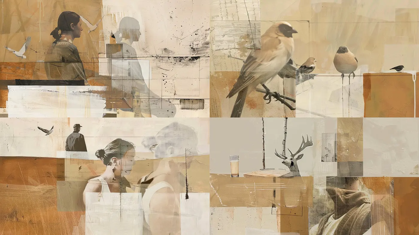 Collage of Time: A Synthesis of Fragmented Memories in Earthy Tones - Midjourney sref style