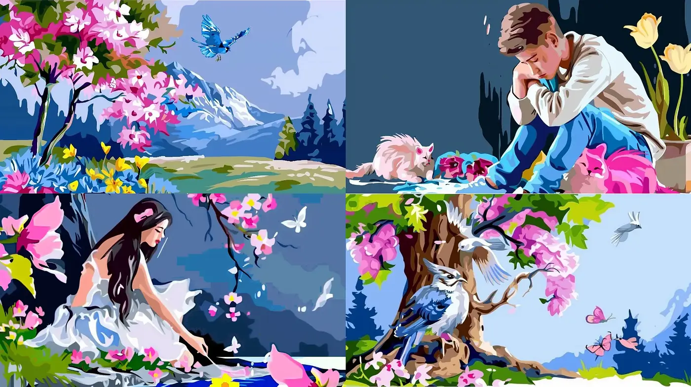Serene Narrative Vignettes in Stylized Digital Paint - Midjourney sref style