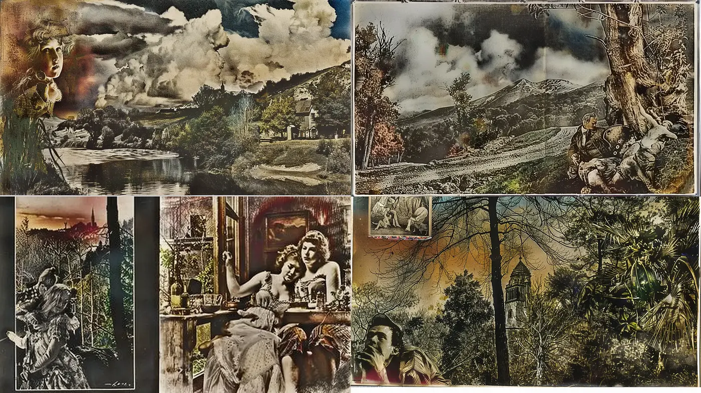 Rustic Elegance: A Fusion of Nostalgic Scenes and Vintage Textures - Midjourney sref style
