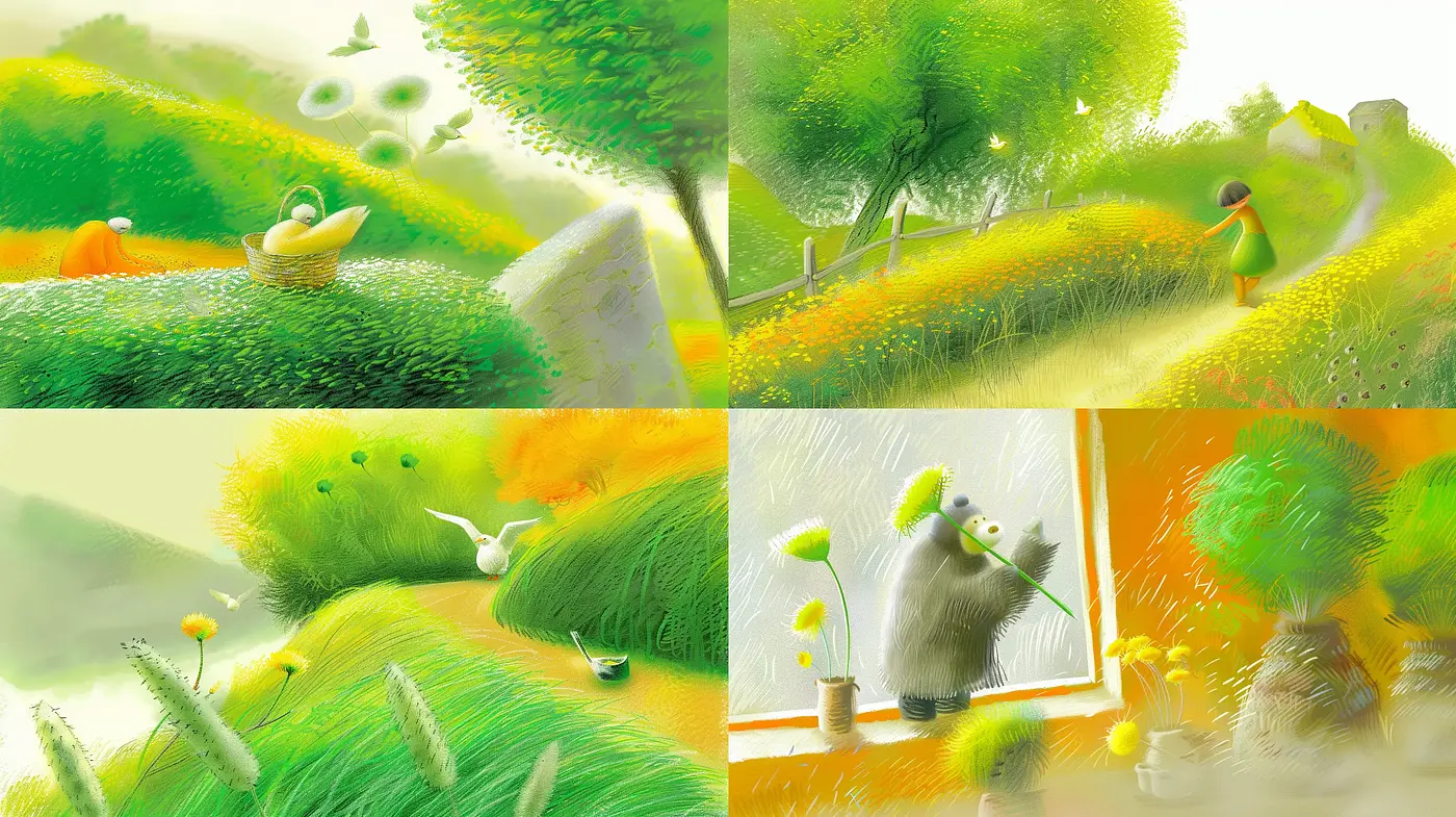 Luminous Pastoral Dreamscapes in Vivid Brushstrokes - Midjourney sref style