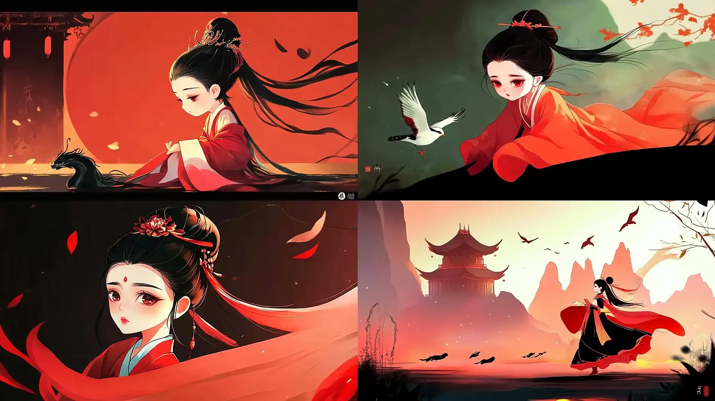 Ethereal Elegance of Red: Visionary Fusion of Classic Asian Aesthetics with Digital Artistry - Midjourney sref style