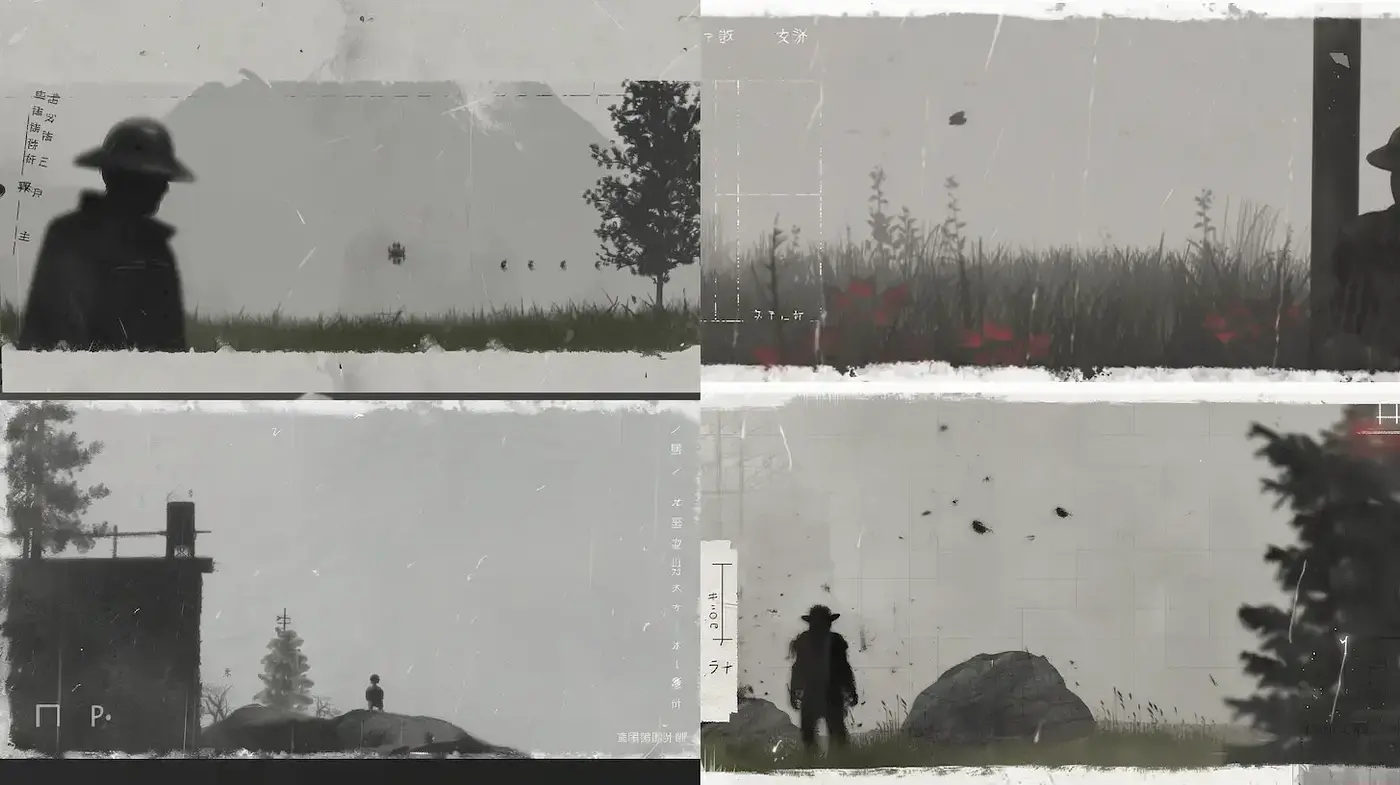 Mysterious and Atmospheric Monochrome Aesthetic with Texture Variations - Midjourney sref style