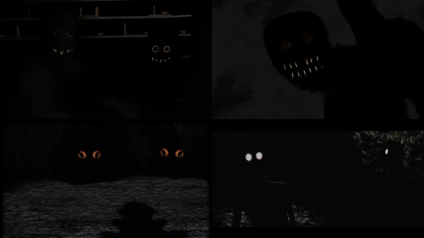 Eerie Shadow Monochrome Imagery with Lurking Eyes - Midjourney sref style